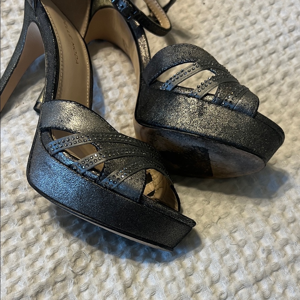 Pelle Moda Metallic Black Strappy Heels - Picture 8 of 9